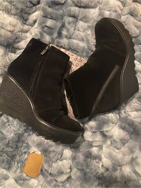 Vince Camuto Black Suede Wedge Ankle Boots